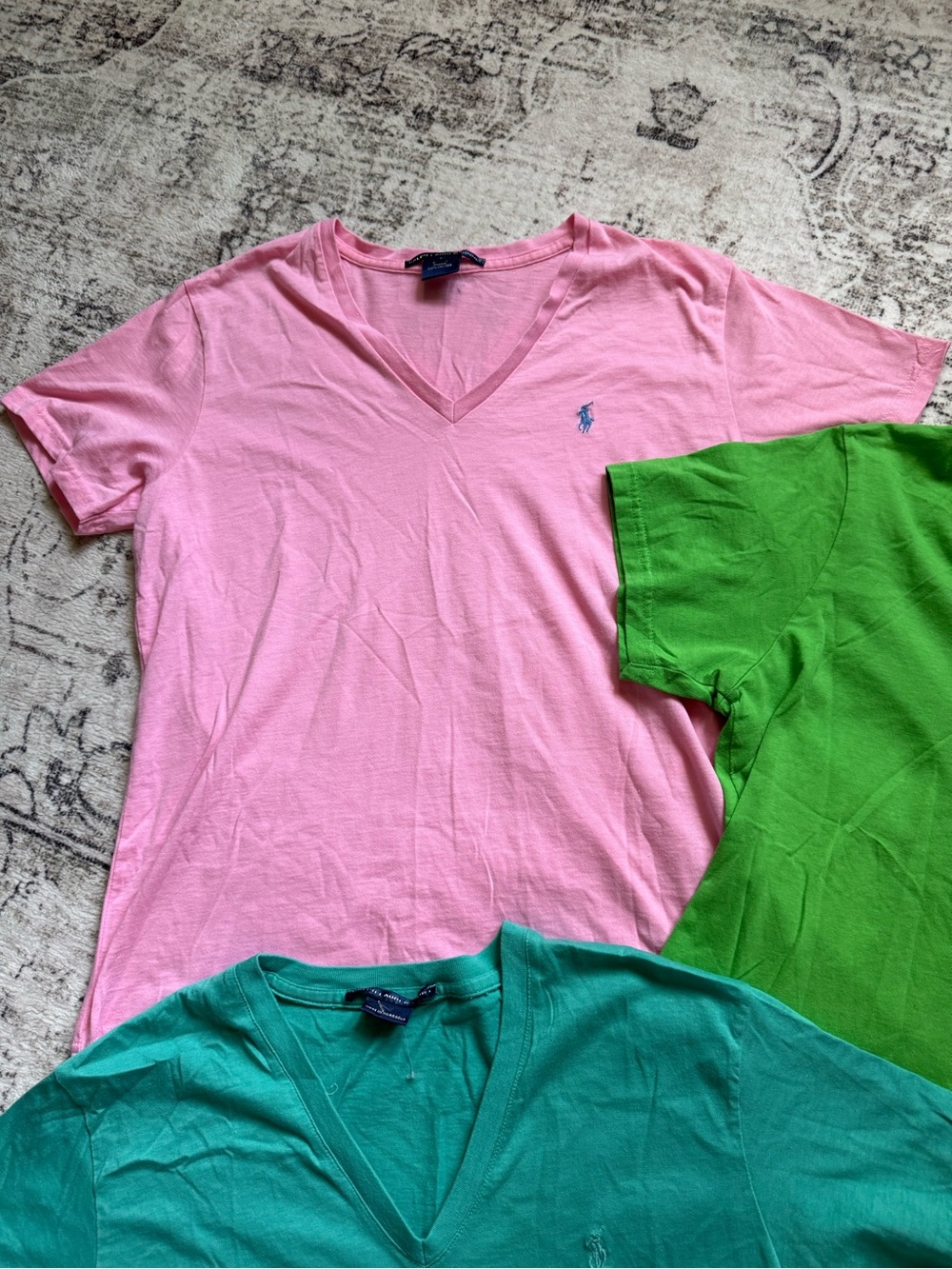 Ralph Lauren V-Neck Short Sleeve Tees - Pink, Green, Teal - Picture 7 of 8